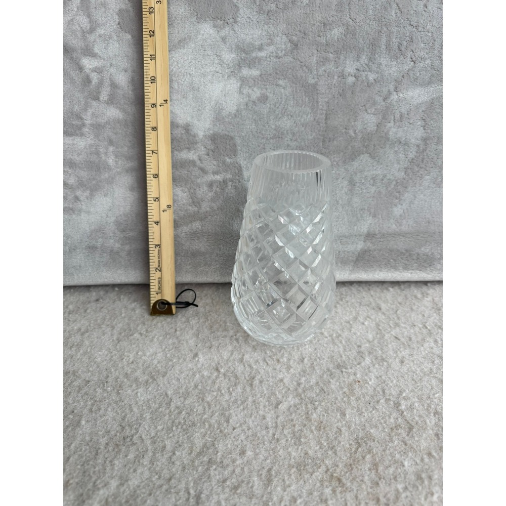 Vintage Cut Glass Diamond Pattern Tapered Floral Vase 7 Inch Clear Regency Style